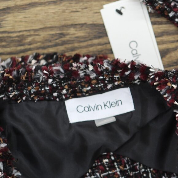 NWT Calvin Klein Open Front Tweed Blazer Jacket S47JW609 Black Red Multi 6 - Picture 6 of 8